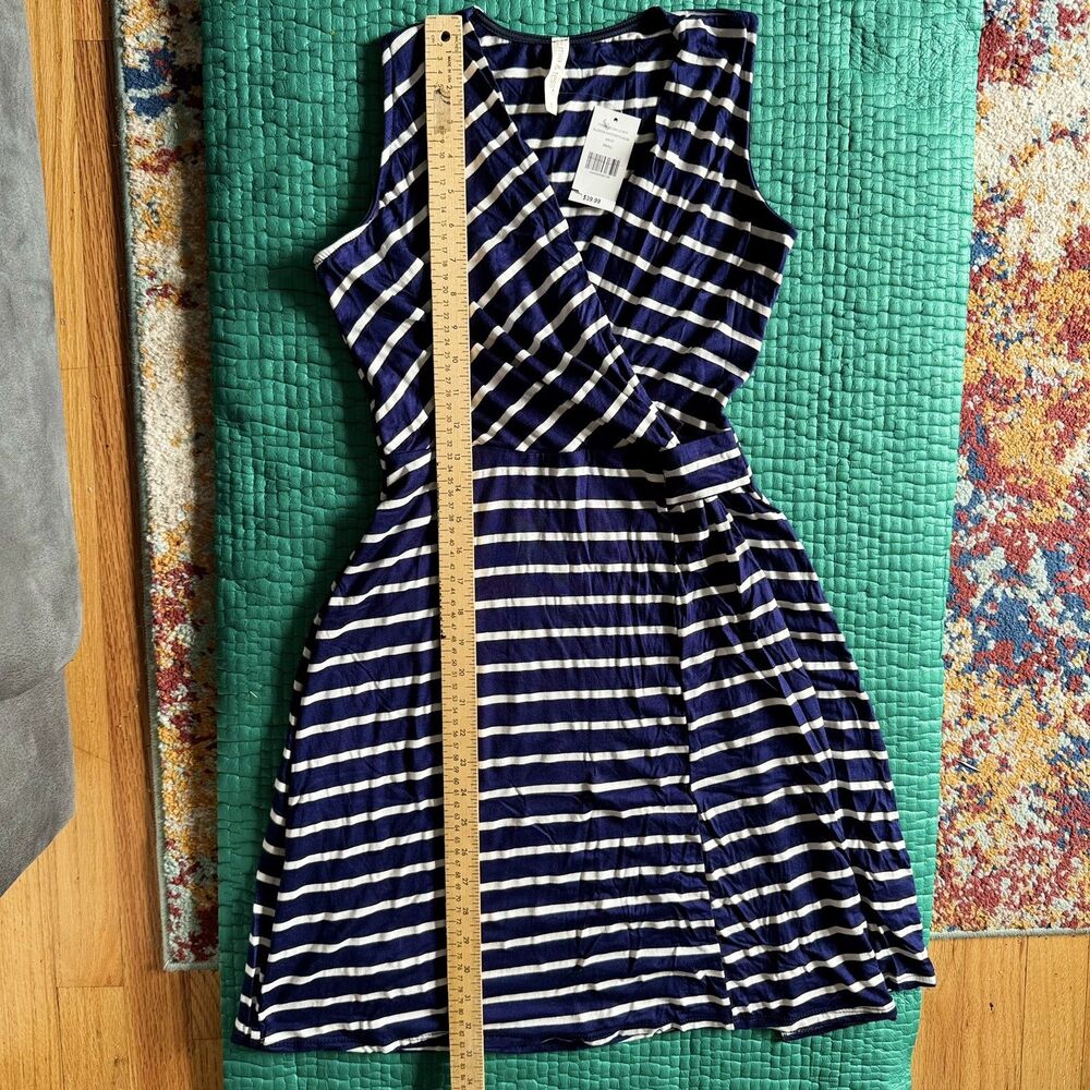 New Mia Tess Dress S Navy Blue White Stripe Wrap Tank Dress Lined Knot USA Made